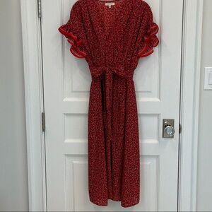 Max Studio Red Floral Print Dress with White & Light Blue Accents